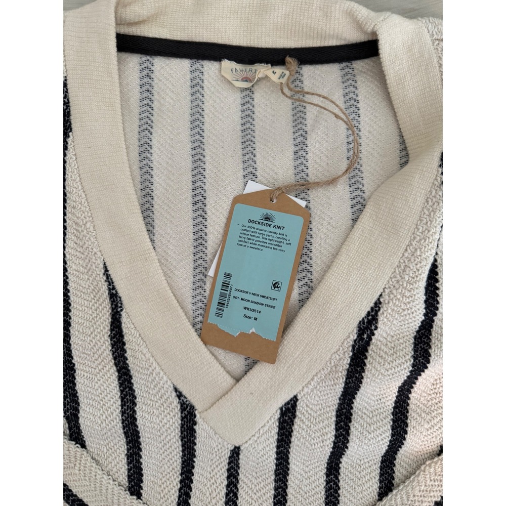 Faherty Dockside V-Neck Sweatshirt - Moon‎ Shadow Stripe NWT - Picture 4 of 7